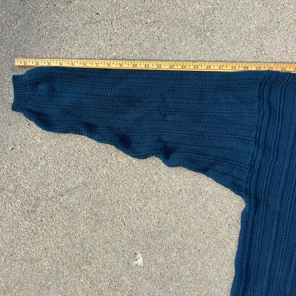 Vintage 90s Eddie Bauer Dark Teal Blue Rib Knit Crewneck Sweater Cotton LARGE - Picture 8 of 8